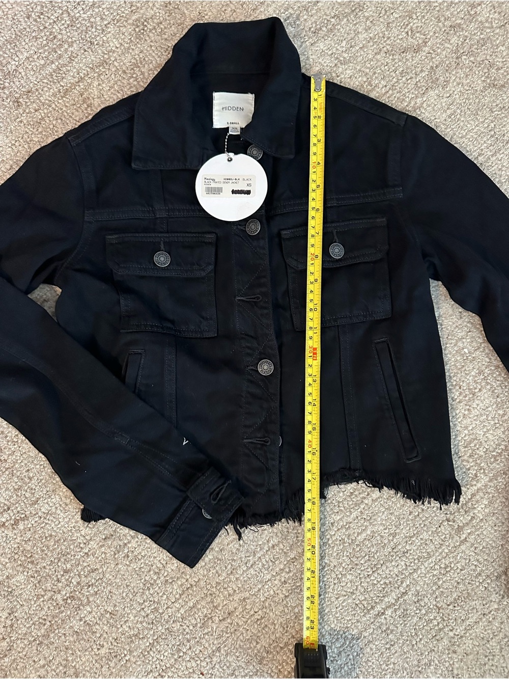 Hidden - Black Denim Jacket with Frayed Hem - Women's